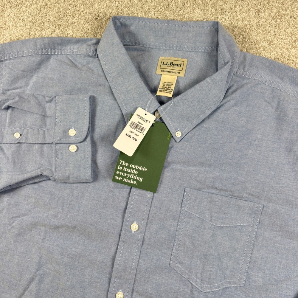 NEW L.L. Bean Oxford Shirt Mens 3XL Light Cobalt Comfort Stretch Traditional Fit